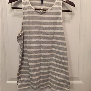 White and Gray striped tank with scalloped trim